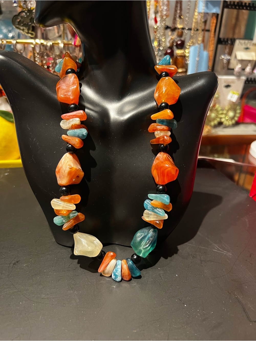 Handcrafted Orange & Teal Beaded Statement Necklace